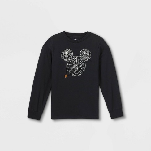Boys' Disney Mickey Mouse Web Glow Long Sleeve Graphic T-Shirt - Black - image 1 of 2