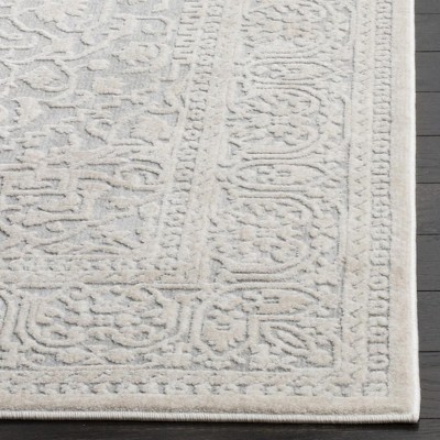 Light Grey and Cream Floral Synthetic Runner Rug - 2'3" x 4'
