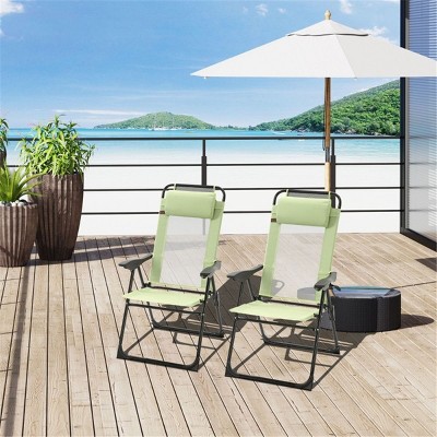 CAVINAS 2PC Folding Beach Chair with Mesh Fabric & Headrest Pillow,Adjustable 5-Position Portable Chair for Outdoor,Lawn,Backyard