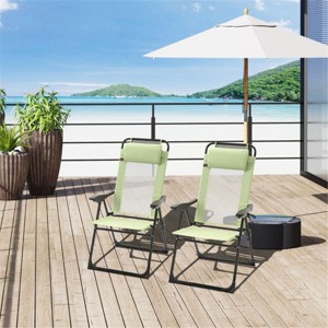 CAVINAS 2PC Folding Beach Chair with Mesh Fabric & Headrest Pillow,Adjustable 5-Position Portable Chair for Outdoor,Lawn,Backyard - 1 of 4