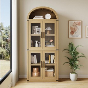 TackView 72" Tall Arched Bookcase with Glass Doors, 5 Tier Display Bookshelf Storage Cabinet, Modern Floor Standing Organizer for Living Room - 1 of 4