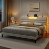 King Size Bed Frames with Upholstered Headboard Modern Platform Bed with Charging Station and Led Lights Bed Frame with Sturdy Wooden Slats Beige - 3 of 4