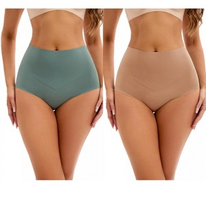 INSPIRE CHIC 2 Pcs Women's High-Waisted Tummy Control Underwear Briefs Flatten Panties - 1 of 4