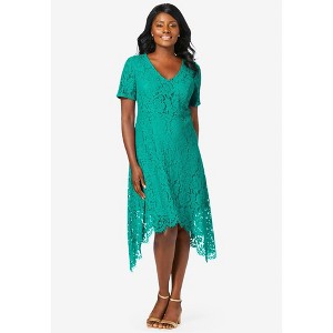 Jessica London Women's Plus Size Lace Handkerchief Dress - 1 of 4