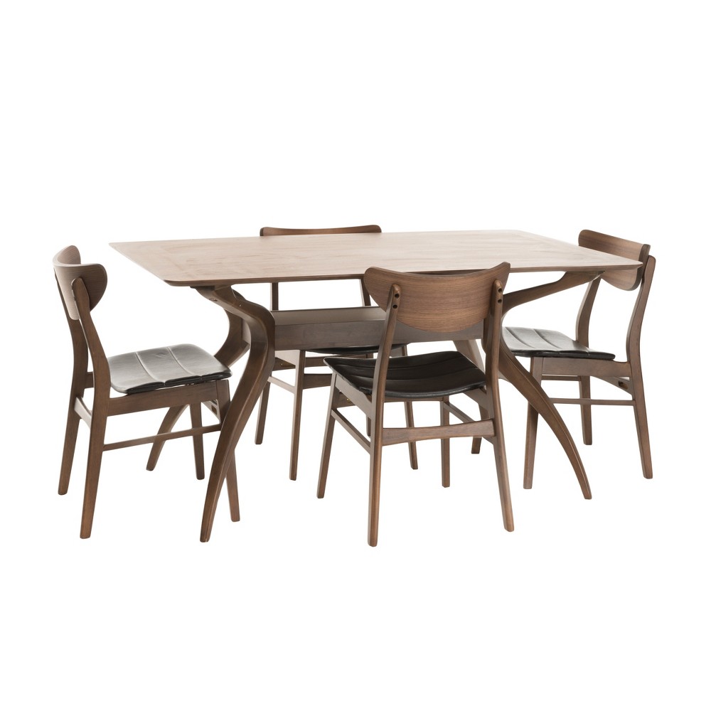 Photos - Dining Table 5pc Anise Dining Set Natural Walnut/Dark Brown - Christopher Knight Home