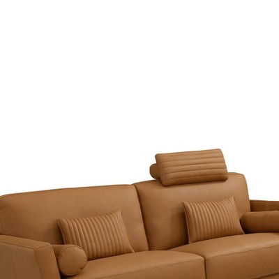 68" Saddle Tan Leather Loveseat with Metal Legs