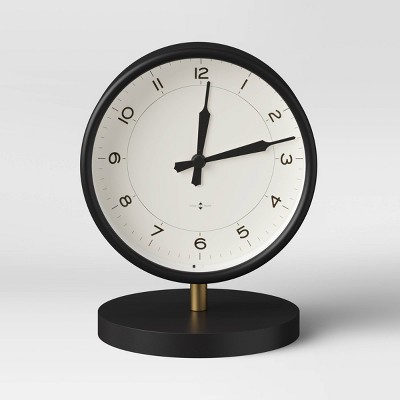 Table Clock Matte Black - Threshold™: Traditional Analog Desk Timepiece, Glass & Metal, 5.9" Height