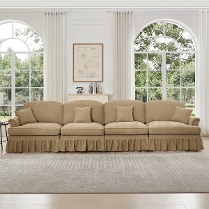 Elegant Mid-Century Straight Sectional Sofas Couch with Flared Arms, Removable Ruffled Skirts, Spindle Legs, Comfy Chenille Fabric for Living Room - 1 of 4