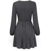 Womens Deep V Neck Mini Dress Long Sleeve Elastic Waist A Line Casual Wrap Midi Dress - 4 of 4