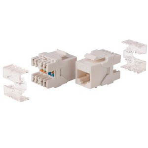 Monoprice Cat6 RJ45 180-Degree Dual IDC Keystone for 22-24AWG Solid Wire, White - 1 of 4