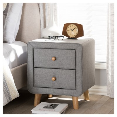 Jonesy Mid-Century Grey Fabric 2-Drawer Nightstand