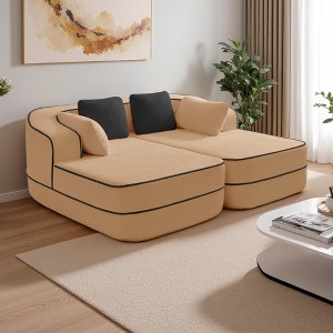 77" Teddy Velvet Double Chaise Sectional Sleeper Sofa, High-Density Foam - 1 of 4