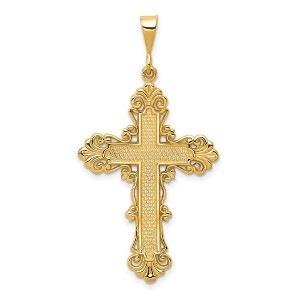 Black Bow Jewelry 14k Yellow Gold Fleur de Lis Bordered Cross Pendant, 24 x 46mm - 1 of 4