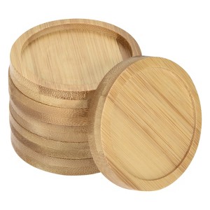 Unique Bargains Indoors Bamboo Round Plant Pot Saucers Flower Drip Tray Wood Color 6 Pcs - 1 of 4