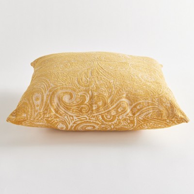 Ochre Paisley Jacquard Square Indoor Outdoor Pillow 24"
