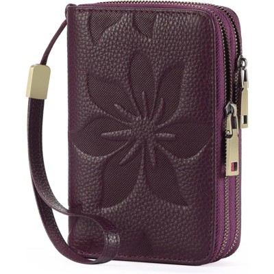 FATMOON Women’s Wallet - RFID Blocking Leather Wallet with Removable Wristlet Strap - Double Zip Card Holder for Everyday Use & Travel