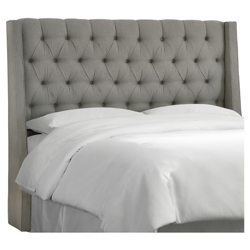 Queen Gilford Tufted Wingback Headboard, Gray Tufted Velvet Headboard Queen Size Dimensions