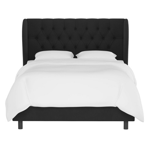 Upholstered Wingback Bed Velvet Black, Black Upholstered Sleigh Bed Queen