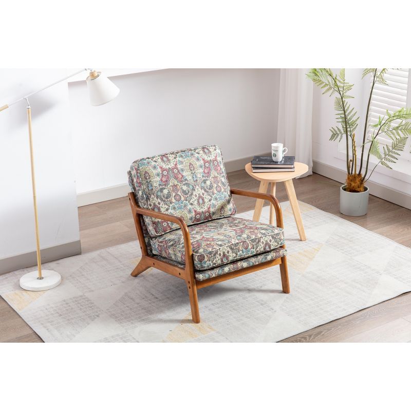 Cerys 25.59" Wide Upholstered Pattern Fabric Padded Seat and Backrest And Rubberwood Legs With Armrest Accent Chair-Maison Boucle, 3 of 9