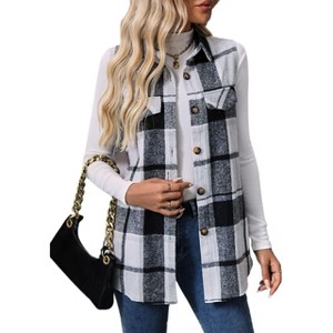Coolmee Plaid Vest for Womens Casual Sleeveless Flannel Jacket Lapel Button Down Shirt with Pockets - 1 of 4