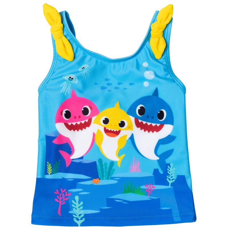 Pinkfong Baby Shark Girls Rash Guard Tankini Top and Bikini Bottom 3 Piece Swimsuit Set Toddler, 4 of 8
