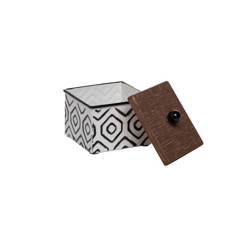 White Enamel Geometric Pattern Wood and Metal Jewelry Trinket Storage Box - Foreside Home & Garden, 2 of 7