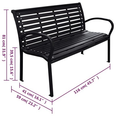 Elegant Black Patio Bench 45.7" Steel and Wood-Plastic Composite