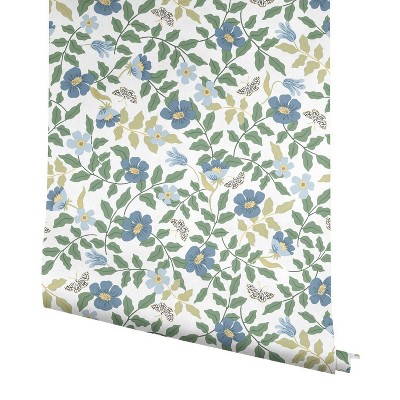 Primrose Blue and Off-White Floral Peel and Stick Wallpaper