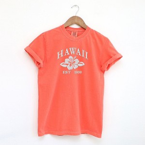 Simply Sage Market Women's Embroidered Hawaii Flower Short Sleeve Garment Dyed Tee - 1 of 2