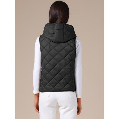 INSPIRE CHIC Women's Lightweight Hooded Sleeveless Button Down Casual Puffer Vest X-Large Black — фото 4