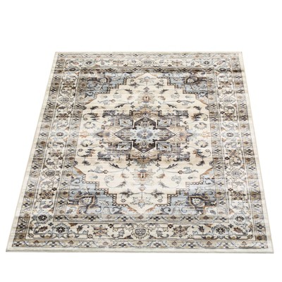 5x7 Area Rug, Machine Washable Rugs for Bedroom, Vintage Distressed Accent Rug, Stain Resistant Throw Kitchen Rugs with Non Slip Backing, Traditional