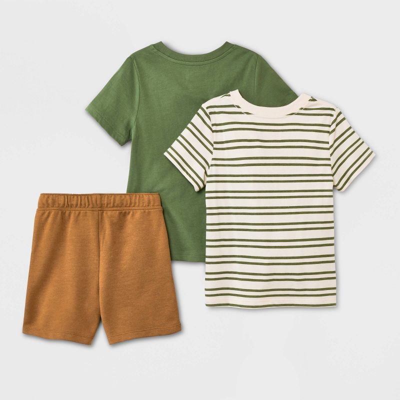 Toddler Boys' 3pk Short Sleeve T-Shirt and French Terry Shorts Set - Cat & Jack™ Olive Green/Dapper Brown, 3 of 6