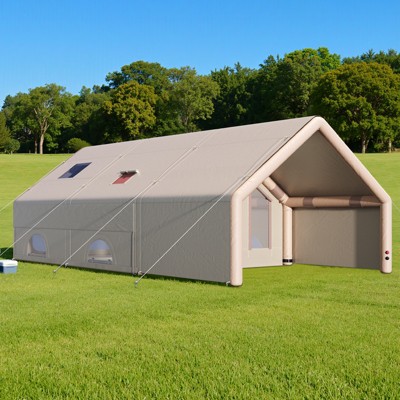 AMERLIFE Inflatable Camping Tent with Pump, Large Waterproof Oxford Cabin with Skylight, Stove Jack & Doors, for Family Camping