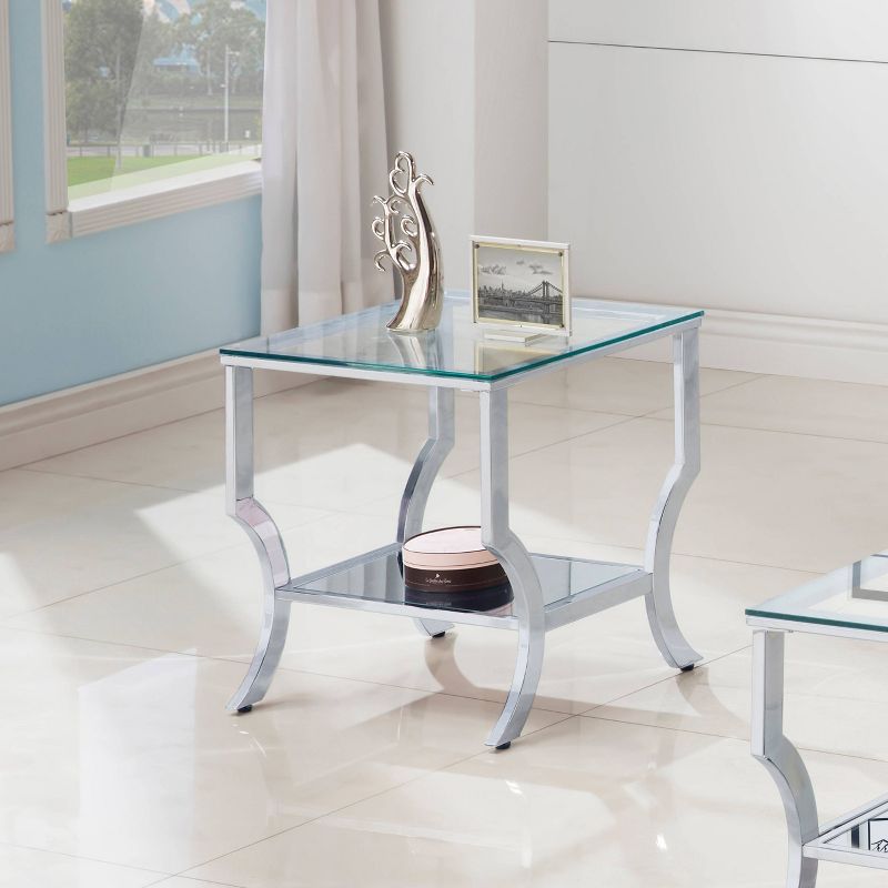 Saide End Table with Glass Top and Mirror Shelf Chrome - Coaster, 3 of 6