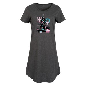 Women's - Instant Message - Christmas Cats, Tree, & Décor Graphic T-shirt Dress - 1 of 4