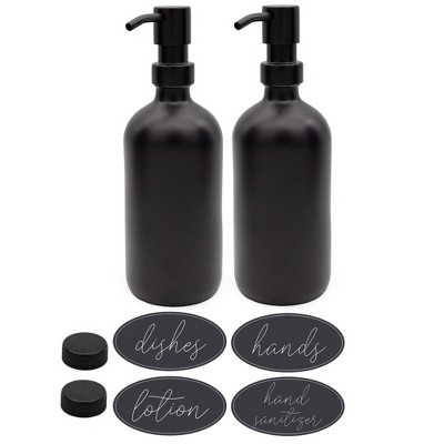 Darware 16oz Glass Pump Bottles 2pc Set; Soap Dispensers w/ Brushed Metal Pump Tops