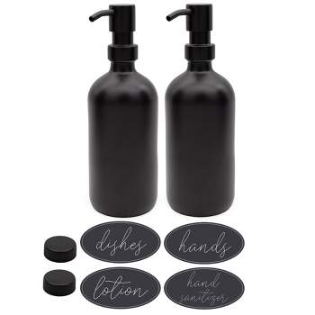 Darware- 16oz Glass Bottles with Black Pumps, Caps and Labels 2pk