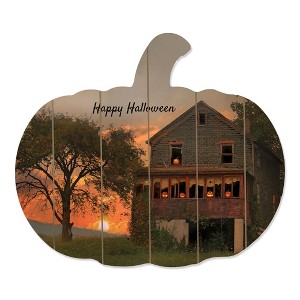YOOCOZZ 2-Piece Halloween Decoration Wooden Pumpkin Wall Art with "Happy Halloween" - 1 of 4