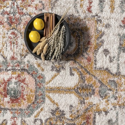 Beige Medallion Rectangular Easy Care Synthetic Rug