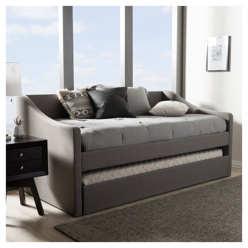 Barnstorm Modern and Contemporary Fabric Upholstered Daybed with Guest Trundle Bed - Twin - Gray - Baxton Studio, 6 of 7