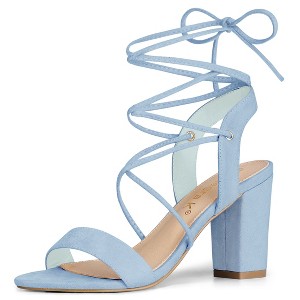 Allegra K Women's Back to College Lace Up Block High Heels Sandals - 1 of 4