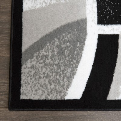 Premium Black and Gray Abstract Border Area Rug, 9' x 12'