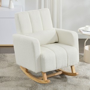 Kumasinova Modern Plush Teddy Accent Rocking Chair with Rubberwood Frame,Ultimate Comfort,Cream White Rocker Armchair for Living Room,300lbs Max - 1 of 4