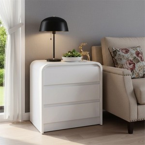 25" Tall Modern Nightstand with Charging Station, Wood Bedside Table with 3 Storage Drawers, End Table for Bedroom, Living Room - 1 of 4