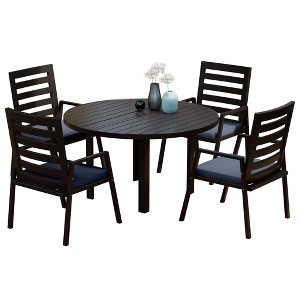 LeisureMod Chelsea 5-Piece Patio Dining Set, 48" Round Aluminum Dining Table and 4 Dining Armchair - 1 of 4