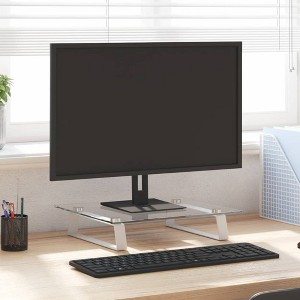 vidaXL Monitor Stand White 15.7 in.x13.8 in.x3.1 in. Tempered Glass and Metal - 1 of 4