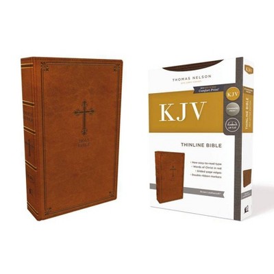 Kjv, Thinline Bible, Leathersoft, Brown, Red Letter Edition, Comfort Print - by  Thomas Nelson (Leather Bound)