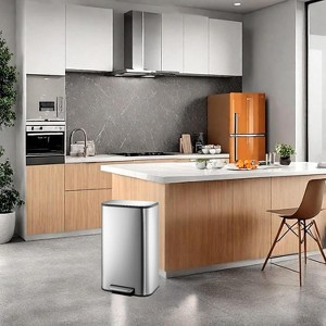 Trash Can with Lid, Step-on Garbage Can, Stainless Steel Waste Bin with Removable Inner Bucket for Kitchen Bathroom, Office, Living Room - 1 of 4