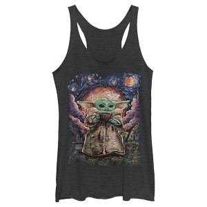 Women's Star Wars The Mandalorian The Child Starry Night Racerback Tank Top - 1 of 4