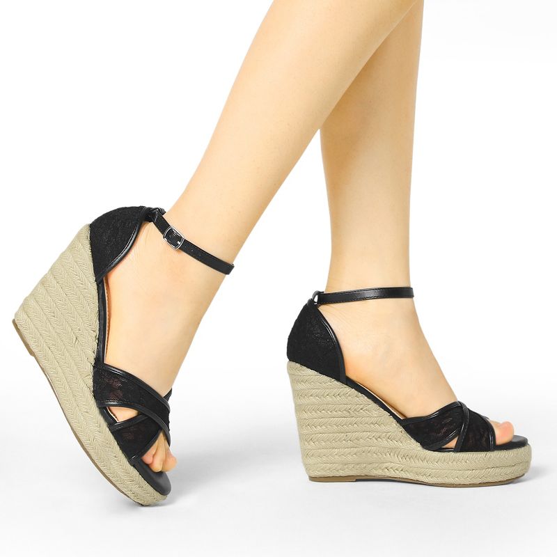 Allegra K Women's Ankle Strap Espadrille Wedge Heel Wedge Sandals, 2 of 8
